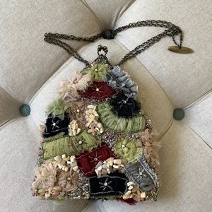 Mary Frances vintage look multi color handbag antique gold color hardware